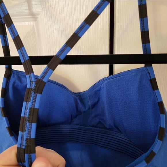 Lululemon Athletica blue tank with blue/black striped built-in bra - Picture 3 of 7